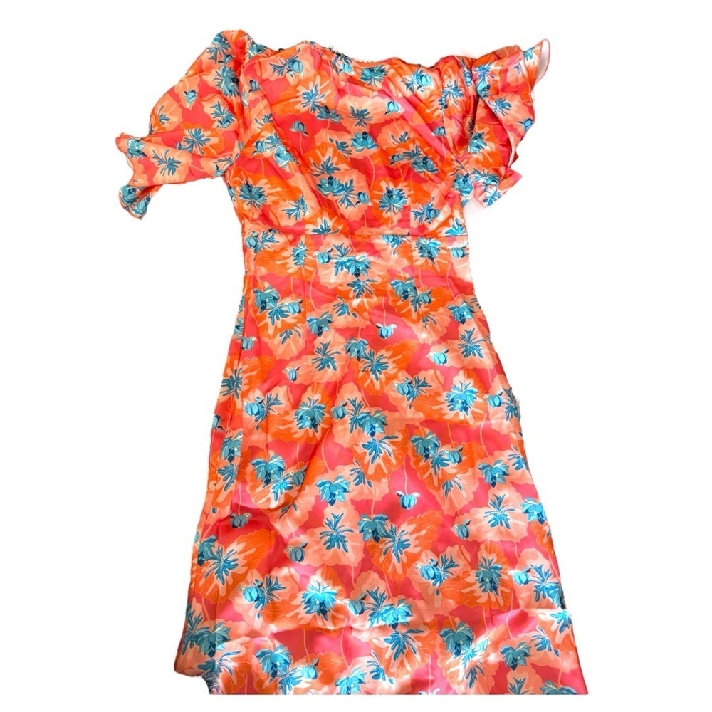 Little Mistress red floral gathered midaxi dress (Size 8, US 4): - Picture 4 of 10